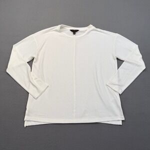 Banana Republic Top Womens Small White Luxespun Relaxed Long Sleeve Crew Neck